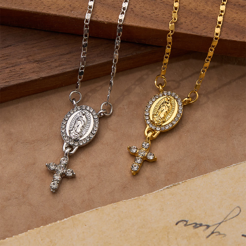 Christianartworkshop Two-Charm Our Lady & Cross Pendant Necklace: Timeless Emblem of Gentle Heavenly Guardianship - image 1
