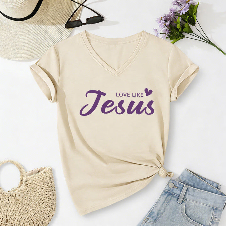 Christianartworkshop Dear Person Behind Me Full Back Text John 15:12 Verse Front Love Slogan Casual V-neck T-shirt - image 20