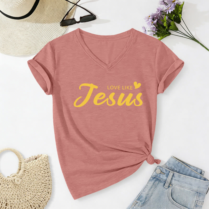Christianartworkshop Dear Person Behind Me Full Back Text John 15:12 Verse Front Love Slogan Casual V-neck T-shirt - image 8