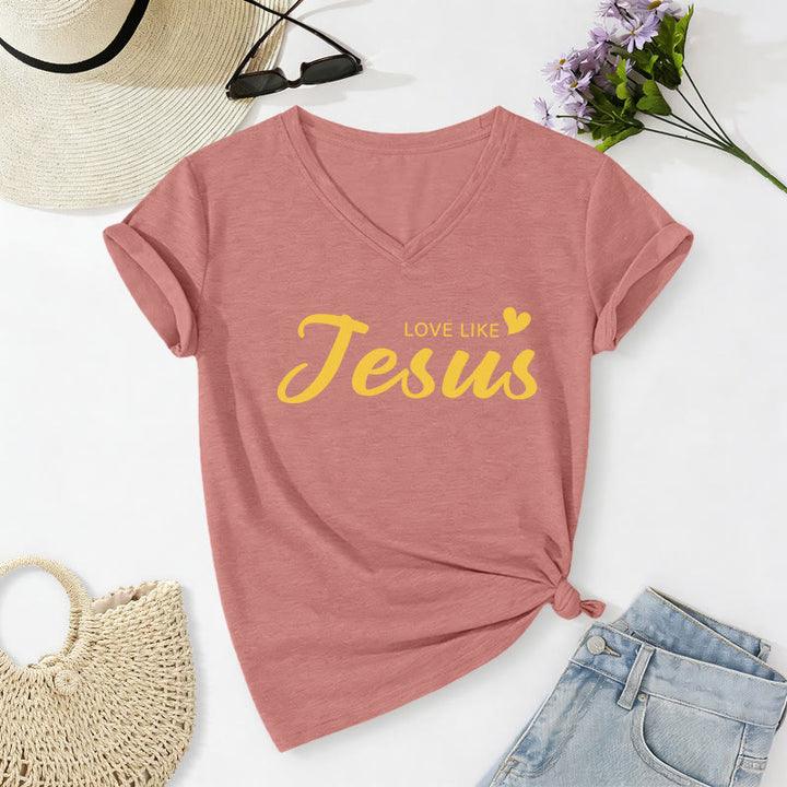 Christianartworkshop Dear Person Behind Me Full Back Text John 15:12 Verse Front Love Slogan Casual V-neck T-shirt - image 8