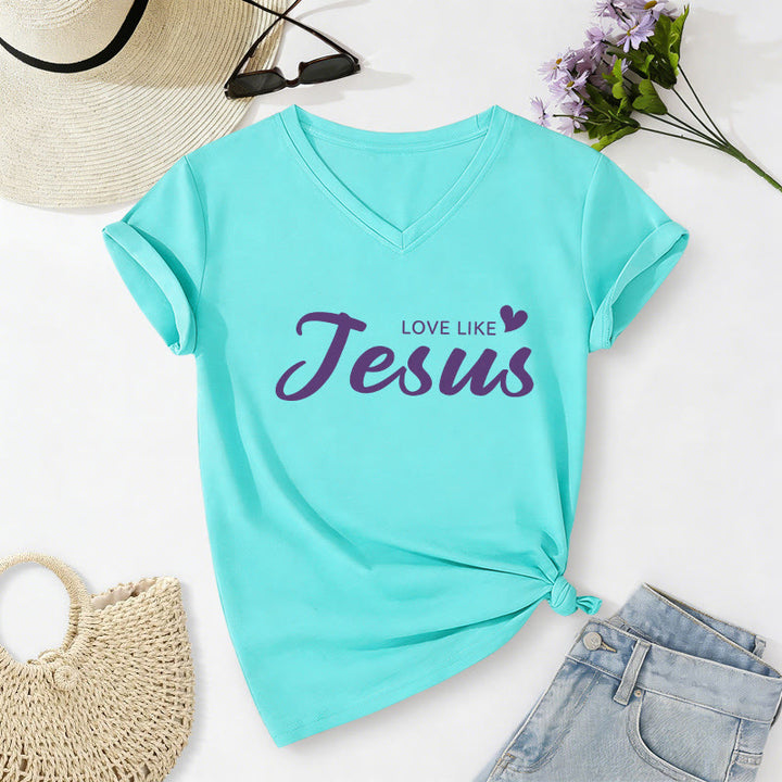 Christianartworkshop Dear Person Behind Me Full Back Text John 15:12 Verse Front Love Slogan Casual V-neck T-shirt - image 68