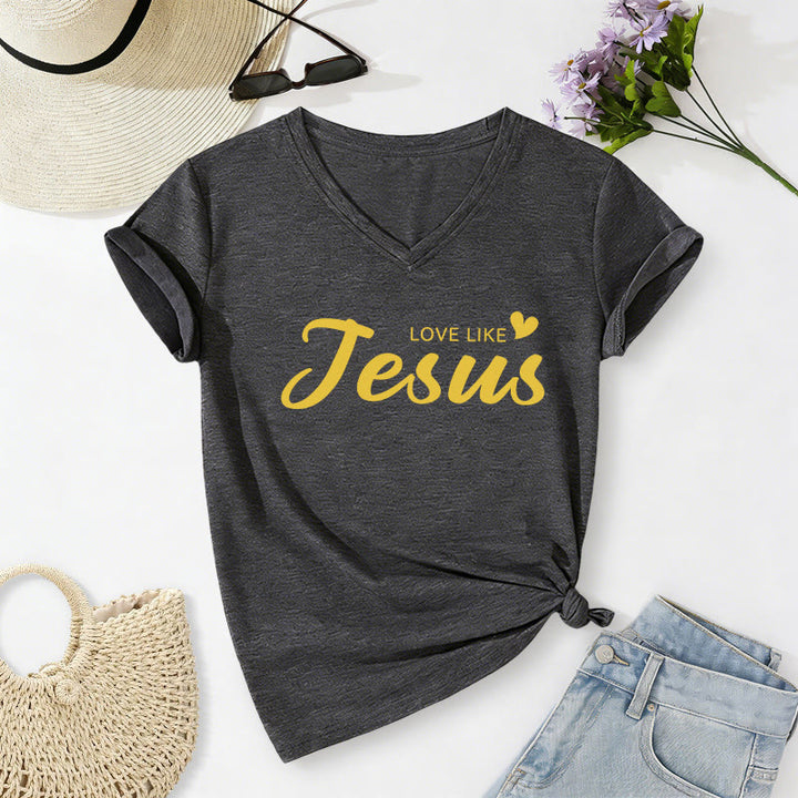 Christianartworkshop Dear Person Behind Me Full Back Text John 15:12 Verse Front Love Slogan Casual V-neck T-shirt - image 2