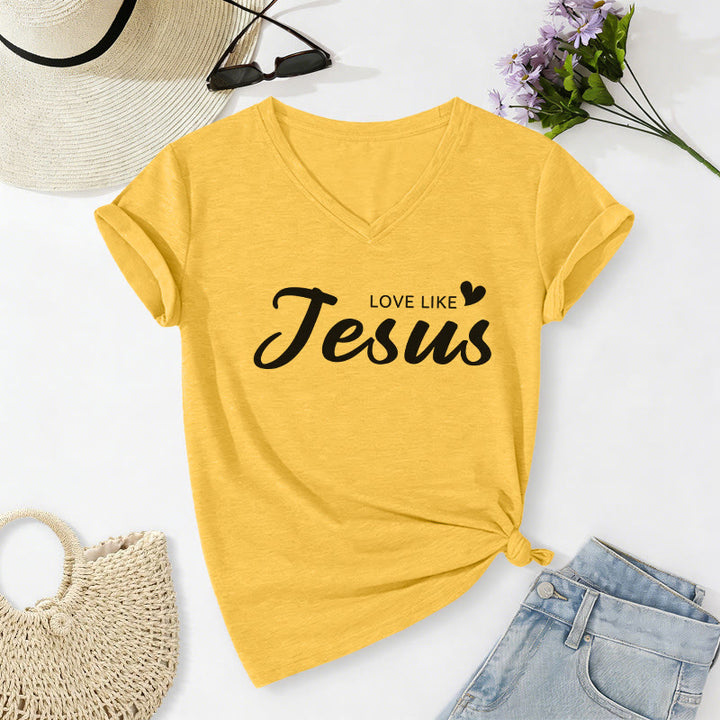 Christianartworkshop Dear Person Behind Me Full Back Text John 15:12 Verse Front Love Slogan Casual V-neck T-shirt - image 26