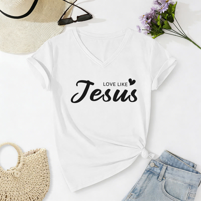 Christianartworkshop Dear Person Behind Me Full Back Text John 15:12 Verse Front Love Slogan Casual V-neck T-shirt - image 62