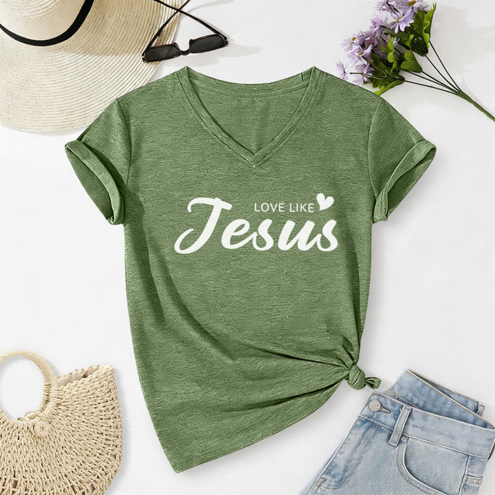Christianartworkshop Dear Person Behind Me Full Back Text John 15:12 Verse Front Love Slogan Casual V-neck T-shirt - image 56