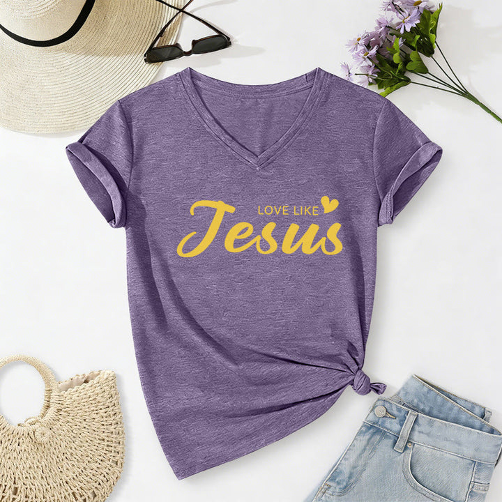 Christianartworkshop Dear Person Behind Me Full Back Text John 15:12 Verse Front Love Slogan Casual V-neck T-shirt - image 38