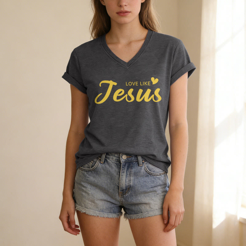 Christianartworkshop Dear Person Behind Me Full Back Text John 15:12 Verse Front Love Slogan Casual V-neck T-shirt - image 3