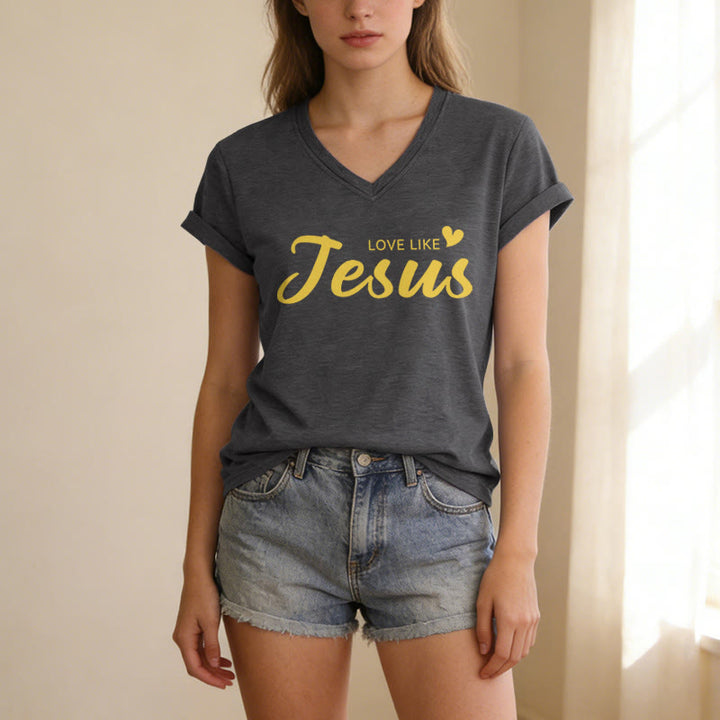 Christianartworkshop Dear Person Behind Me Full Back Text John 15:12 Verse Front Love Slogan Casual V-neck T-shirt - image 3