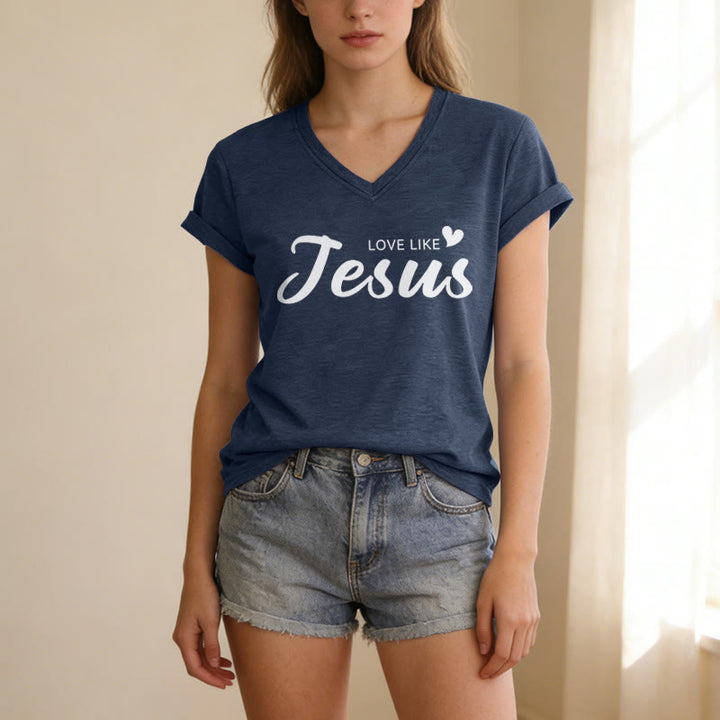 Christianartworkshop Dear Person Behind Me Full Back Text John 15:12 Verse Front Love Slogan Casual V-neck T-shirt - image 45