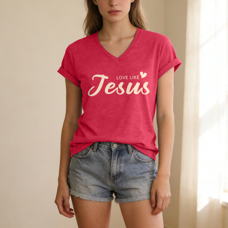 Christianartworkshop Dear Person Behind Me Full Back Text John 15:12 Verse Front Love Slogan Casual V-neck T-shirt - image 33