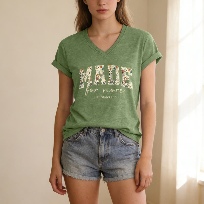Christianartworkshop Made For More Floral Fill Varsity Font Cursive Script Ephesians 2:10 Verse Casual V-neck T-shirt - image 19