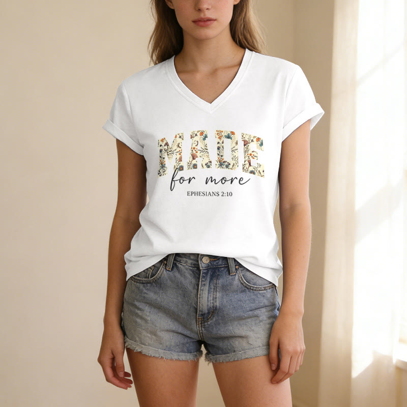 Christianartworkshop Made For More Floral Fill Varsity Font Cursive Script Ephesians 2:10 Verse Casual V-neck T-shirt - image 21