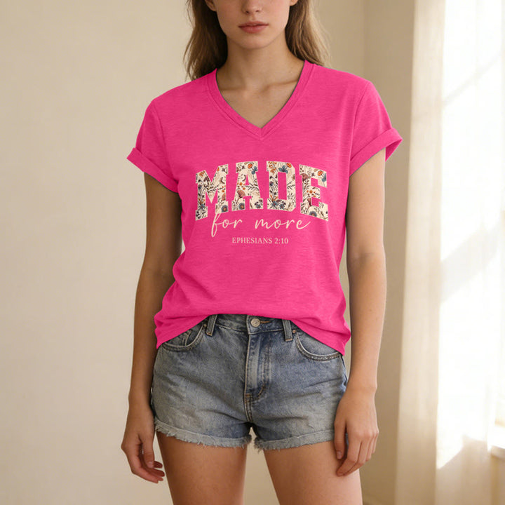 Christianartworkshop Made For More Floral Fill Varsity Font Cursive Script Ephesians 2:10 Verse Casual V-neck T-shirt - image 17