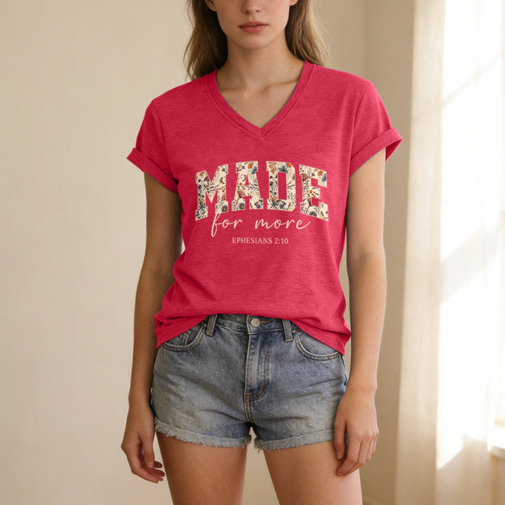 Christianartworkshop Made For More Floral Fill Varsity Font Cursive Script Ephesians 2:10 Verse Casual V-neck T-shirt - image 13