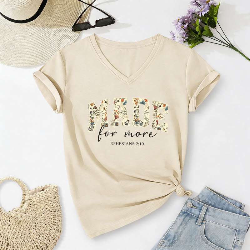 Christianartworkshop Made For More Floral Fill Varsity Font Cursive Script Ephesians 2:10 Verse Casual V-neck T-shirt - Beige - 2XL - image 8