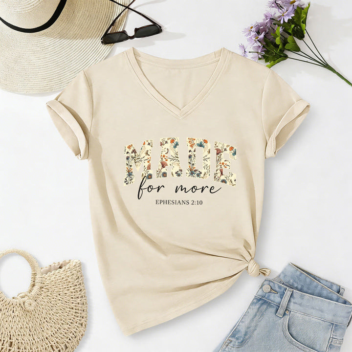 Christianartworkshop Made For More Floral Fill Varsity Font Cursive Script Ephesians 2:10 Verse Casual V-neck T-shirt - Beige - 2XL - image 8