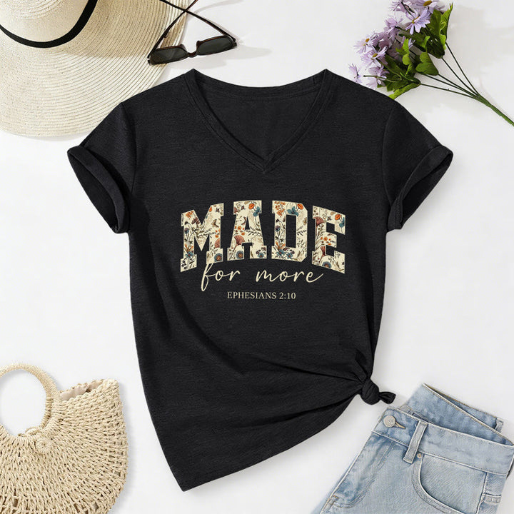 Christianartworkshop Made For More Floral Fill Varsity Font Cursive Script Ephesians 2:10 Verse Casual V-neck T-shirt - Black - 2XL - image 6