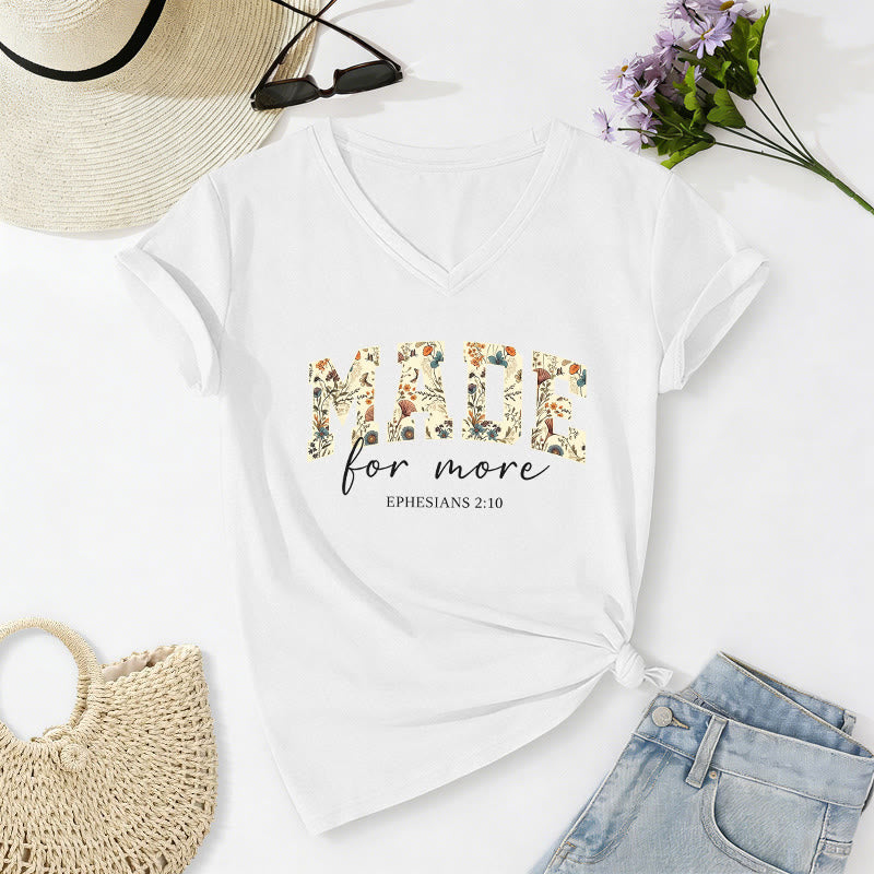 Christianartworkshop Made For More Floral Fill Varsity Font Cursive Script Ephesians 2:10 Verse Casual V-neck T-shirt - White - 2XL - image 20