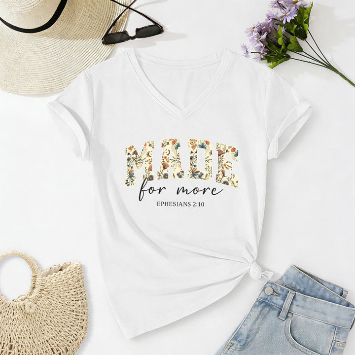 Christianartworkshop Made For More Floral Fill Varsity Font Cursive Script Ephesians 2:10 Verse Casual V-neck T-shirt - White - 2XL - image 20