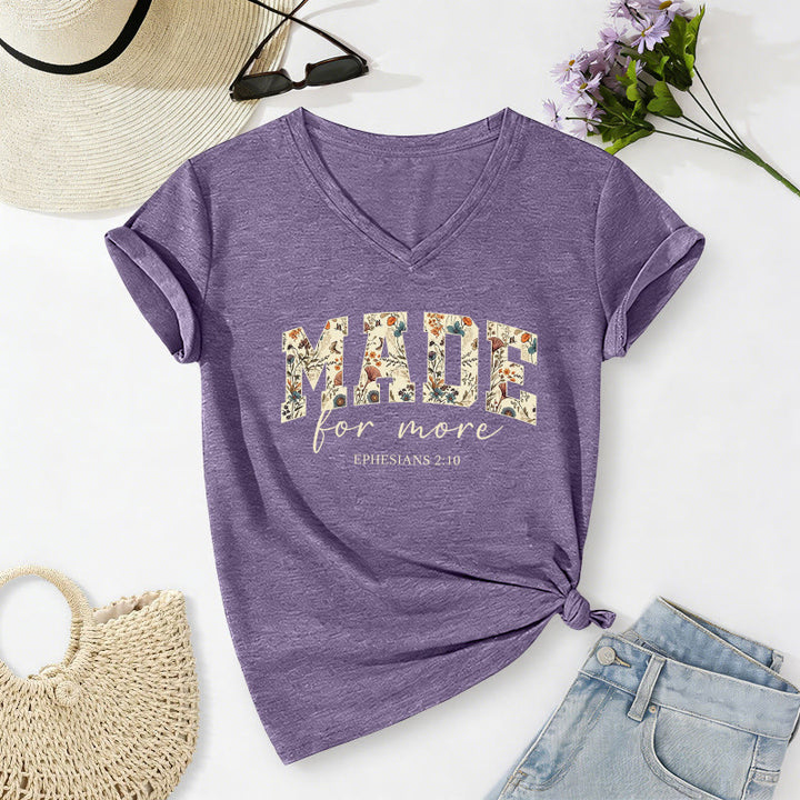 Christianartworkshop Made For More Floral Fill Varsity Font Cursive Script Ephesians 2:10 Verse Casual V-neck T-shirt - Purple - 2XL - image 14