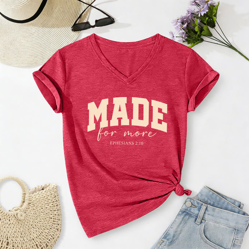 Christianartworkshop Made For More Floral Fill Varsity Font Cursive Script Ephesians 2:10 Verse Casual V-neck T-shirt - Red - 2XL - image 12