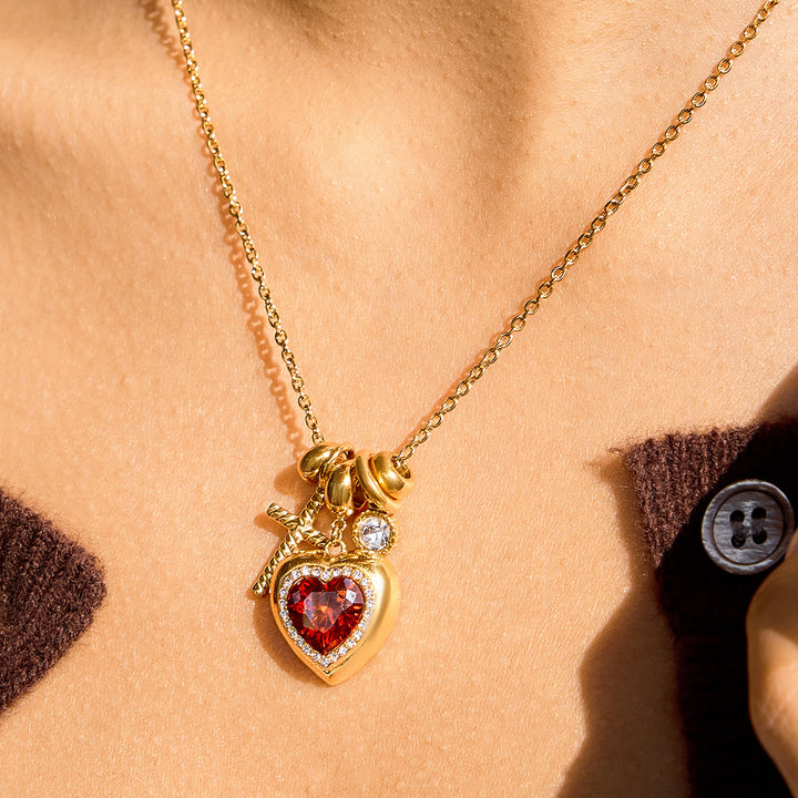 Christianartworkshop Halo Stone Heart Pendant Cross Multi-Charm Cable Chain Necklace: Timeless Emblem of Gentle Heavenly Guardianship - image 0