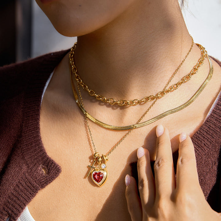 Christianartworkshop Halo Stone Heart Pendant Cross Multi-Charm Cable Chain Necklace: Timeless Emblem of Gentle Heavenly Guardianship - image 4