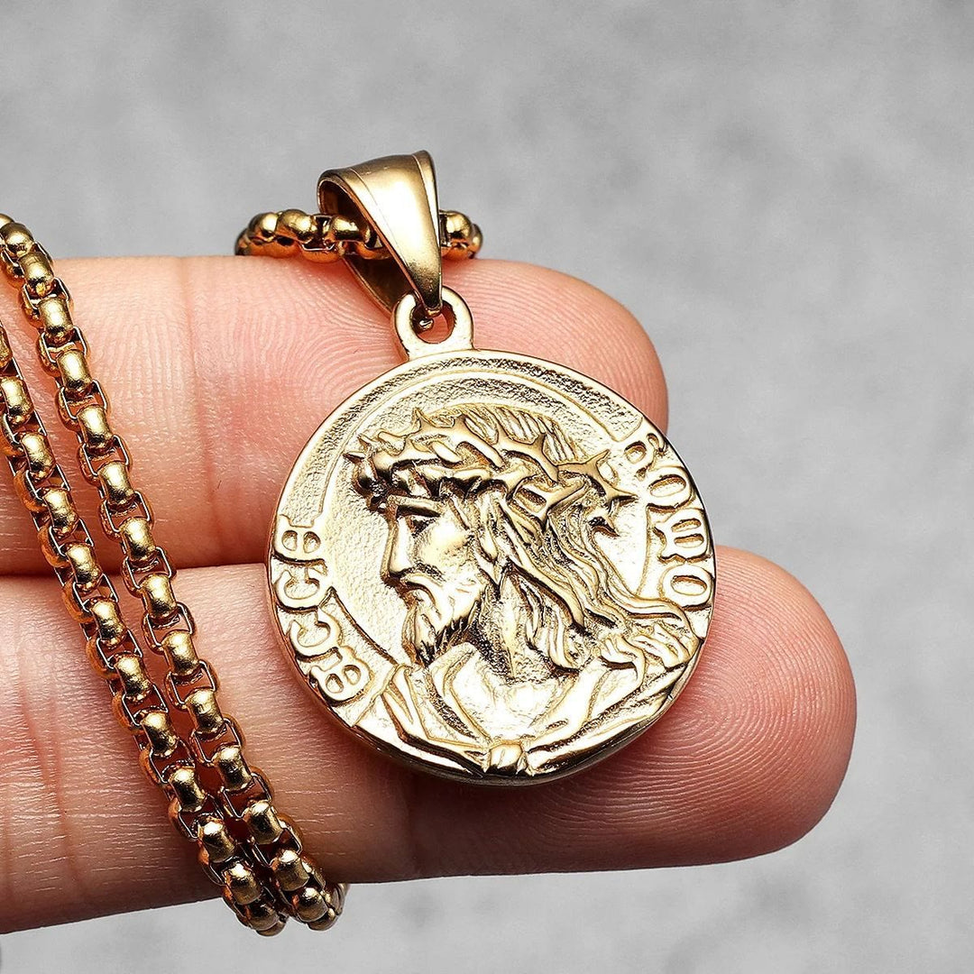 Christianartworkshop Crown Of Thorns Jesus Portrait Round Medal Box Chain Necklace: Timeless Emblem of Gentle Heavenly Guardianship - image 5