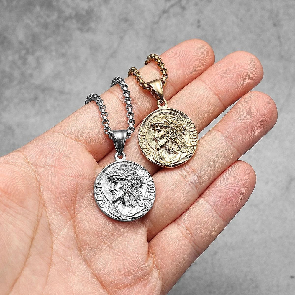 Christianartworkshop Crown Of Thorns Jesus Portrait Round Medal Box Chain Necklace: Timeless Emblem of Gentle Heavenly Guardianship - image 1