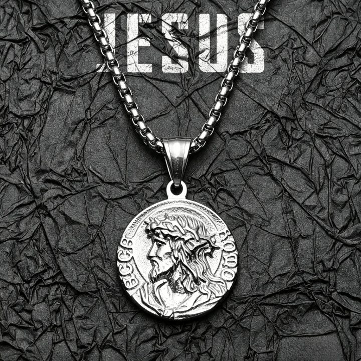 Christianartworkshop Crown Of Thorns Jesus Portrait Round Medal Box Chain Necklace: Timeless Emblem of Gentle Heavenly Guardianship - Silver - image 5