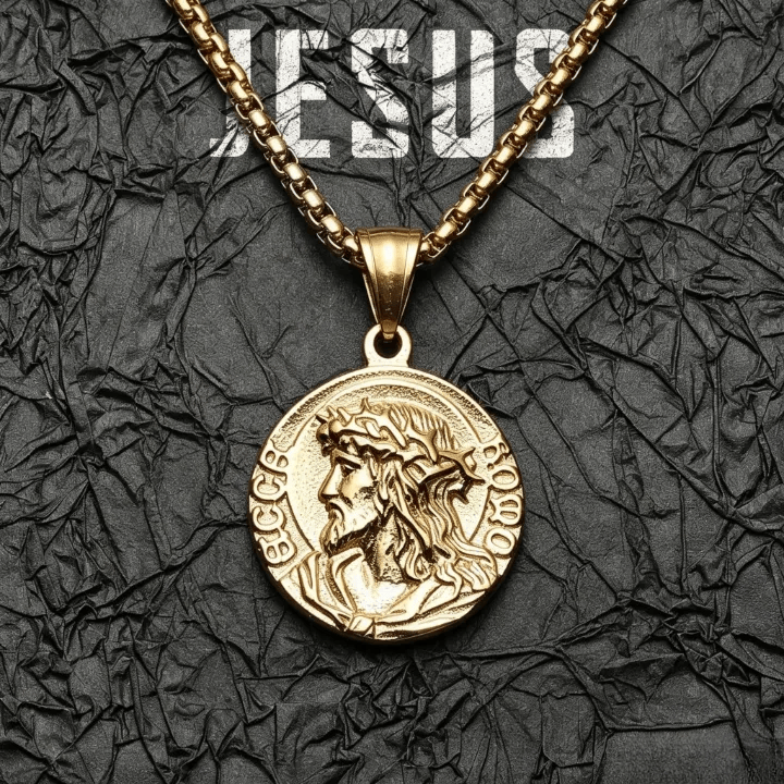 Christianartworkshop Crown Of Thorns Jesus Portrait Round Medal Box Chain Necklace: Timeless Emblem of Gentle Heavenly Guardianship - Golden - image 4