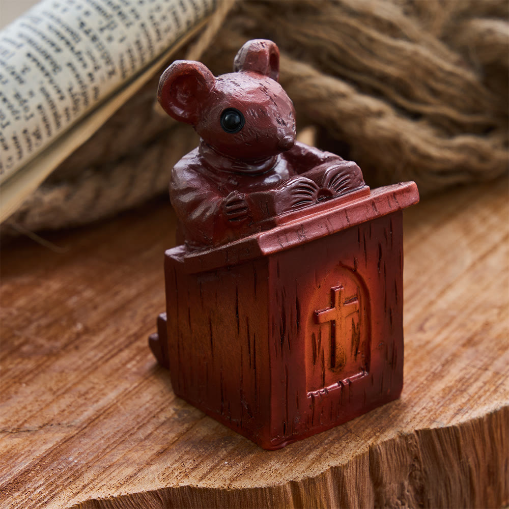 Christianartworkshop Rustic Vintage Style Brown Resin Church Mice Stereoscopic Desktop Ornaments - image 1