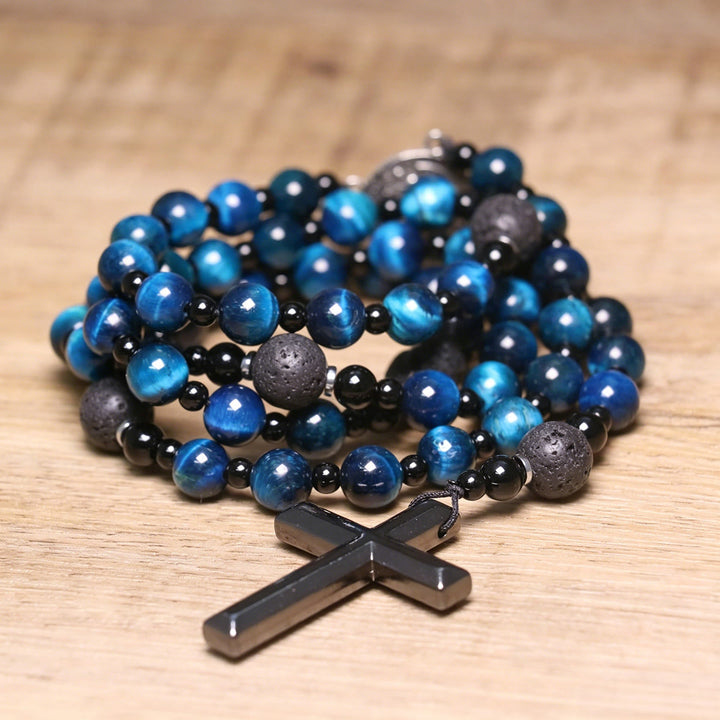 Christianartworkshop Blue Tiger's Eye Rosary: Timeless Emblem of Gentle Heavenly Guardianship - Blue Tiger's Eye Rosary - image 0