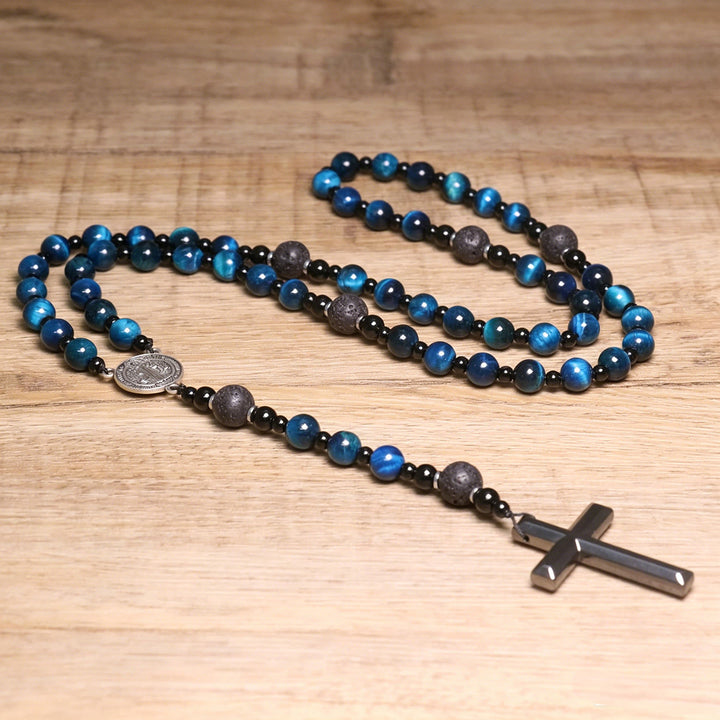 Christianartworkshop Blue Tiger's Eye Rosary: Timeless Emblem of Gentle Heavenly Guardianship - image 4