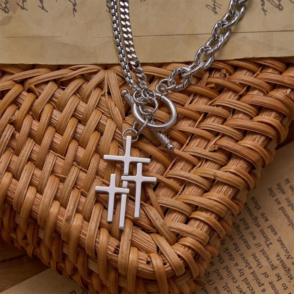 Christianartworkshop Triple Overlapping Cross Toggle Clasp Dual Textured Chain Necklace: Timeless Emblem of Gentle Heavenly Guardianship - image 4