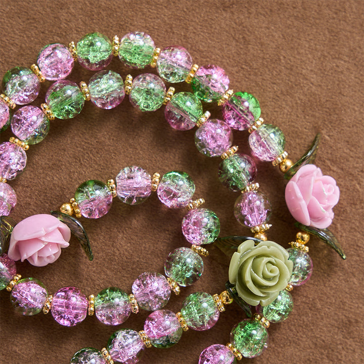 FREE Today: Pink & Green Crackle Faceted Glass Bead Rose Floral Our Lady Cross Rosary - image 5