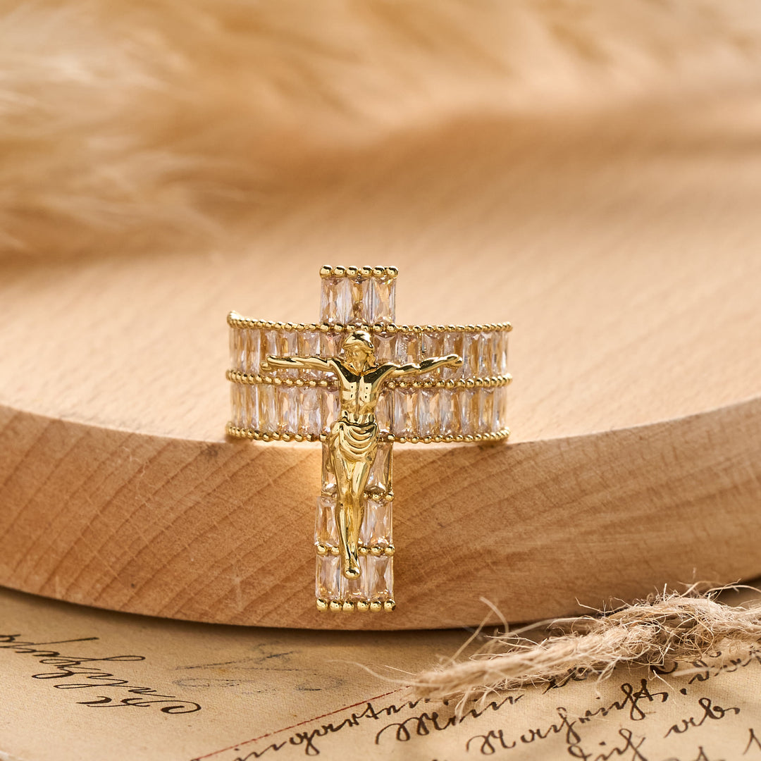FREE Today: Compact Sculpted Crucifix Ring: Timeless Emblem of Unshakable Sacred Faith - US 11 - image 0