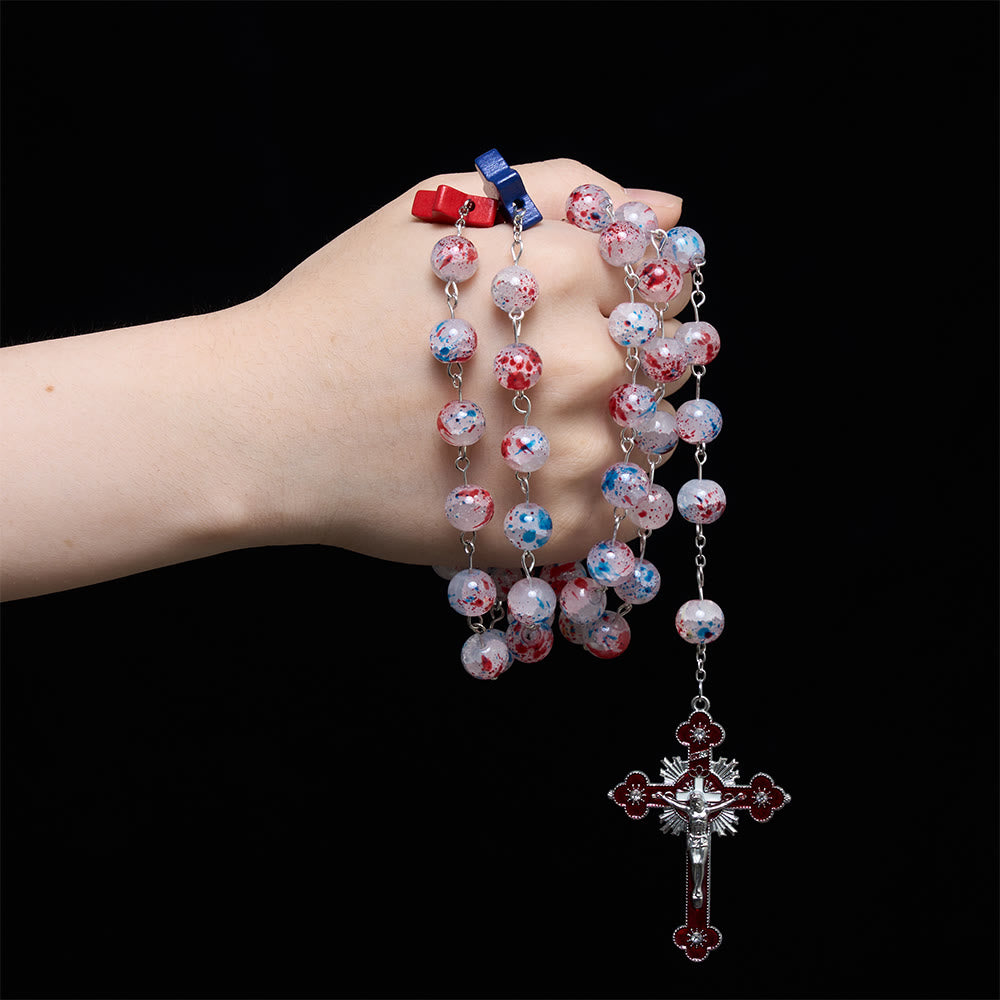 Christianartworkshop Speckled Bead Patriotic Star Accent St.Michael Shield Medallion Enamel Star Crucifix Rosary - image 1