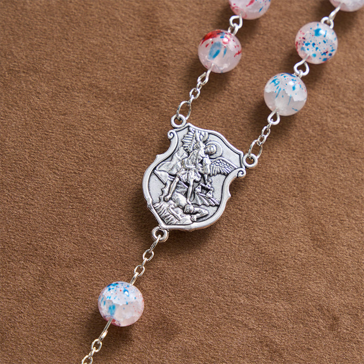FREE Today: Speckled Bead Patriotic Star Accent St.Michael Shield Medallion Enamel Star Crucifix Rosary - image 6