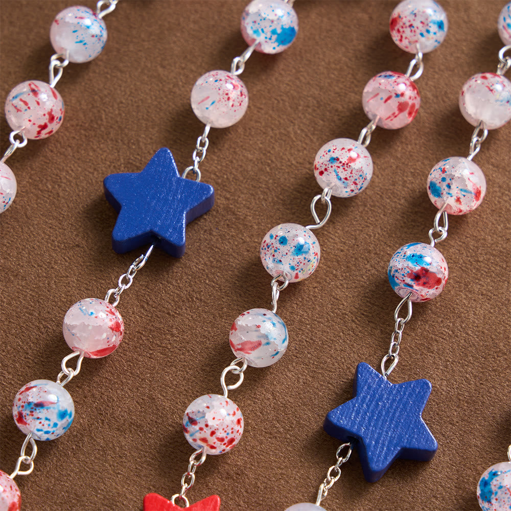 Christianartworkshop Speckled Bead Patriotic Star Accent St.Michael Shield Medallion Enamel Star Crucifix Rosary - image 5