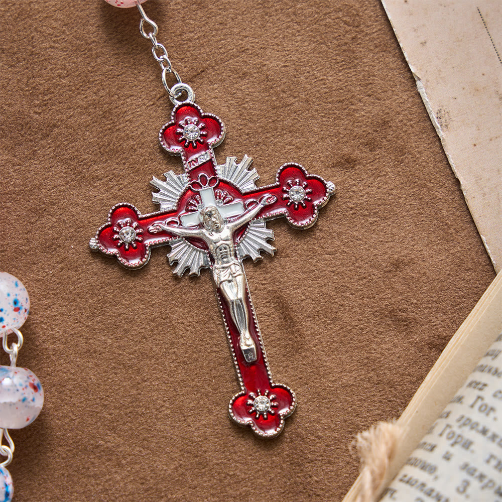 Christianartworkshop Speckled Bead Patriotic Star Accent St.Michael Shield Medallion Enamel Star Crucifix Rosary - image 7