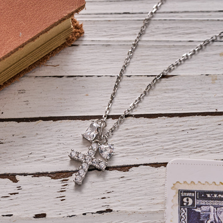 Christianartworkshop Round Stone Cross Heart & Rectangle Accent Cable Chain Sterling Silver Necklace: Timeless Emblem of Gentle Heavenly Guardianship - image 4