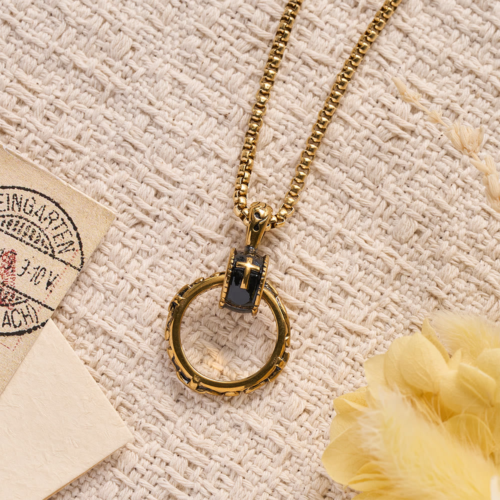 Christianartworkshop Textured Ring Cross Inset Pendant Box Chain Necklace: Timeless Emblem of Gentle Heavenly Guardianship - Golden - image 7