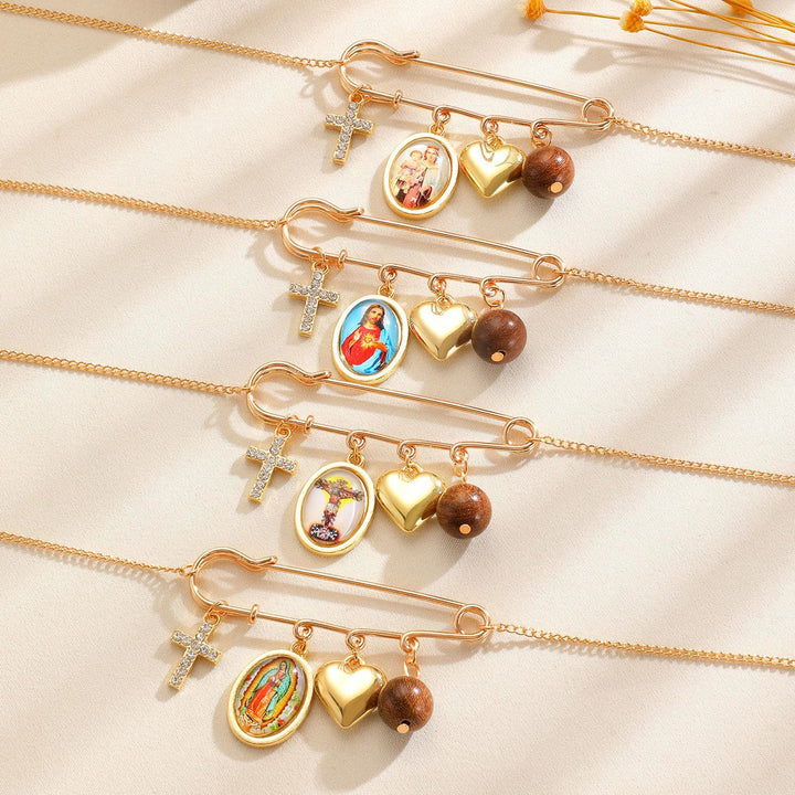 Christianartworkshop Multi-Dangle Sacred Portrait Safety Pin Convertible Brooch Necklace: Timeless Emblem of Gentle Heavenly Guardianship - image 5