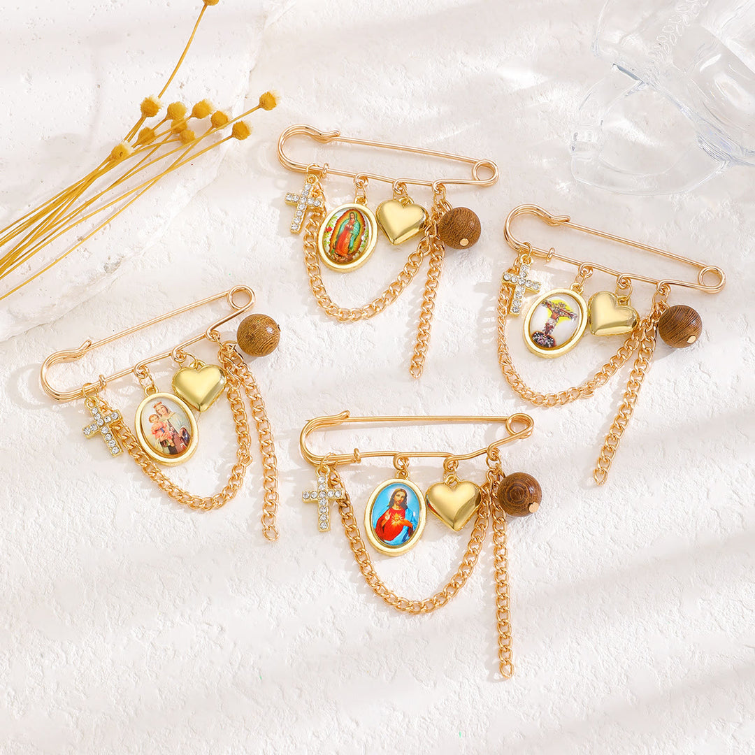 Christianartworkshop Multi-Dangle Sacred Portrait Safety Pin Convertible Brooch Necklace: Timeless Emblem of Gentle Heavenly Guardianship - image 2