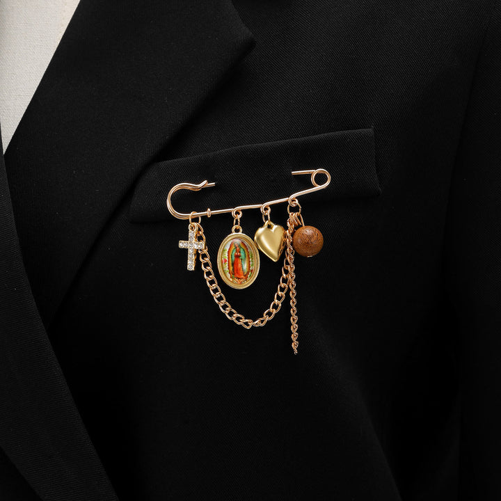 Christianartworkshop Multi-Dangle Sacred Portrait Safety Pin Convertible Brooch Necklace: Timeless Emblem of Gentle Heavenly Guardianship - Our Lady Brooch - image 10