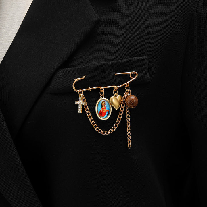 Christianartworkshop Multi-Dangle Sacred Portrait Safety Pin Convertible Brooch Necklace: Timeless Emblem of Gentle Heavenly Guardianship - Jesus Brooch - image 13