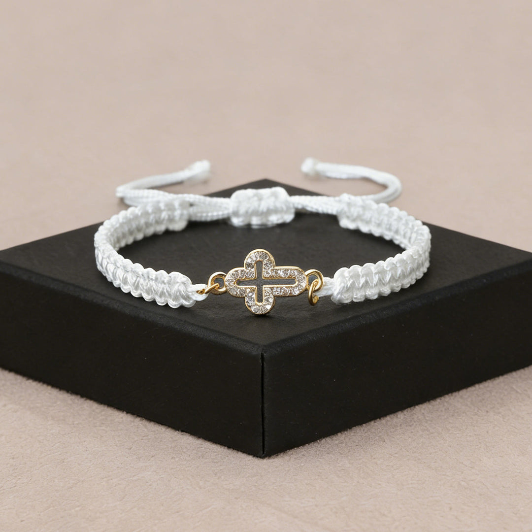 Christianartworkshop Sacred Cross Woven Cord Wrist Bracelet: Personalized Emblem of Abiding Divine Tenderness - White - image 4
