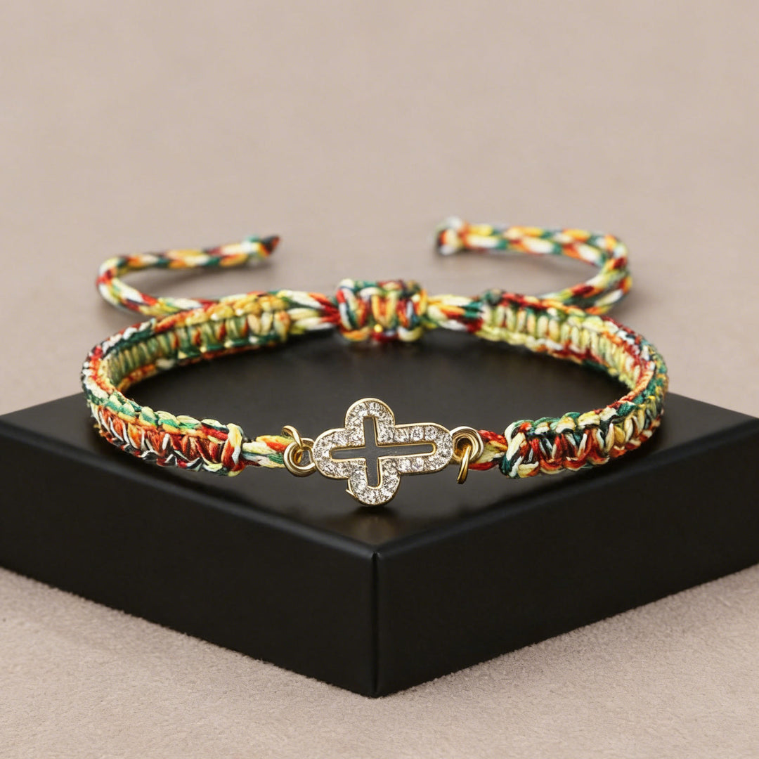 Christianartworkshop Sacred Cross Woven Cord Wrist Bracelet: Personalized Emblem of Abiding Divine Tenderness - Multi-Color - image 0