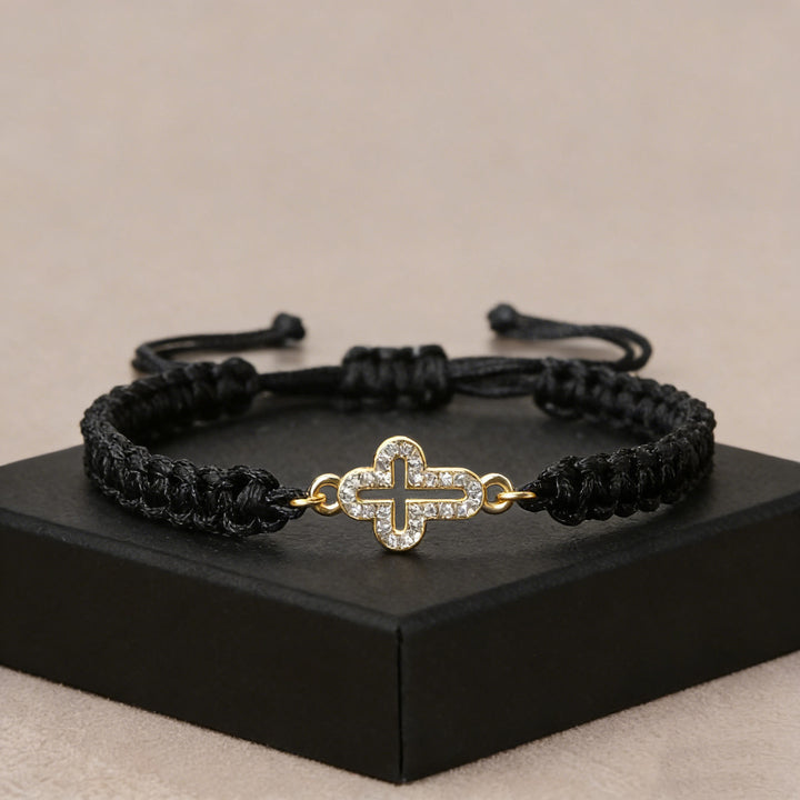 Christianartworkshop Sacred Cross Woven Cord Wrist Bracelet: Personalized Emblem of Abiding Divine Tenderness - Black - image 2